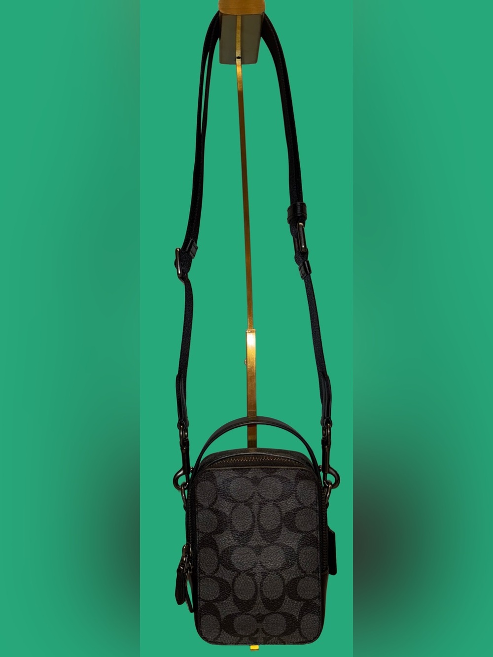 Coach Black Signature Canvas Top Handle Crossbody with Gun Metal Hardware